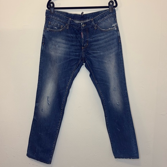 DSQUARED2 Men’s Jeans Straight Leg Medium Wash Distressed Denim Size 52 (US 36)
